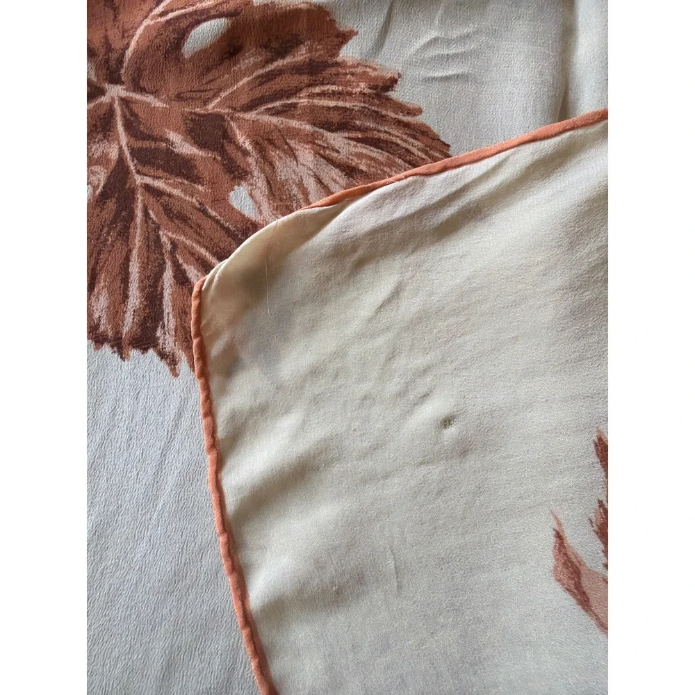 Scarf Cream Vintage Maple Leaf Print Autumnal Square Hand Rolled Edge